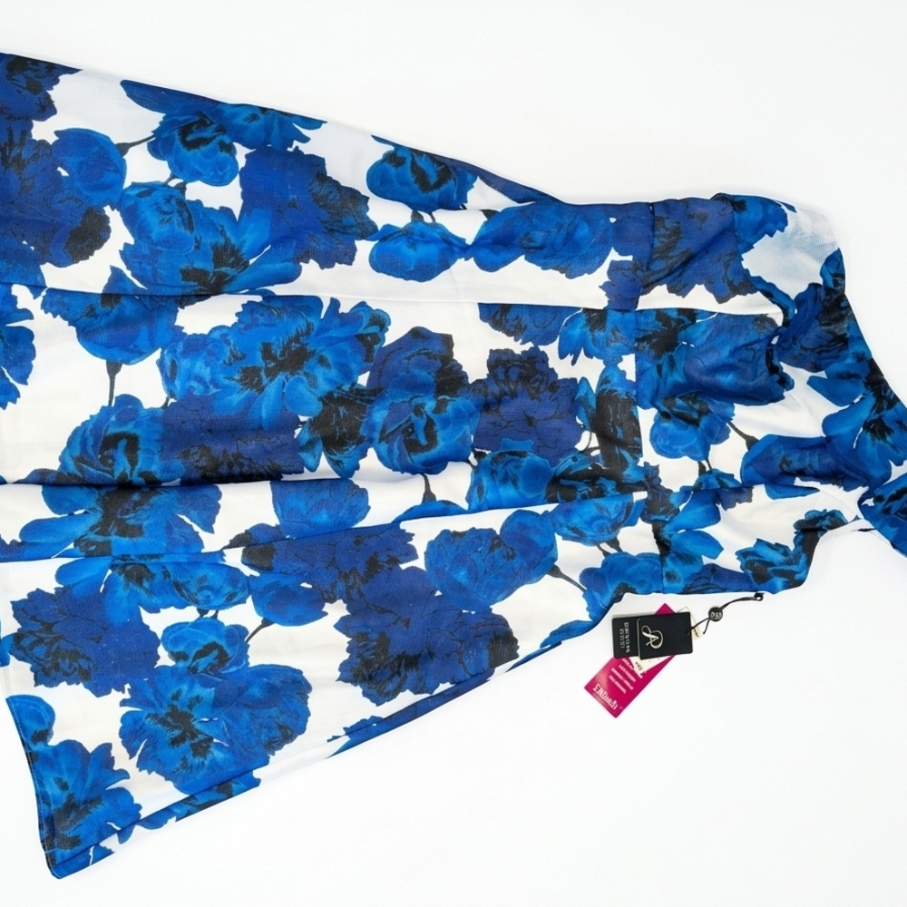 NWT Adrianna Papell One Shoulder Floral Dress Size 14 Royal Ivory Blue MSRP $229 - Picture 2 of 15